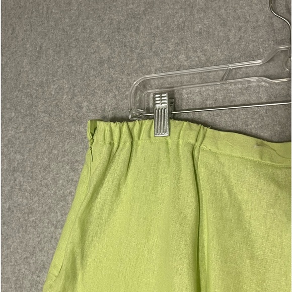 A.K.C. Linen Pants Kiwi Apple Green Floral Embroidered Elastic High Waist 2X XXL - Picture 9 of 16
